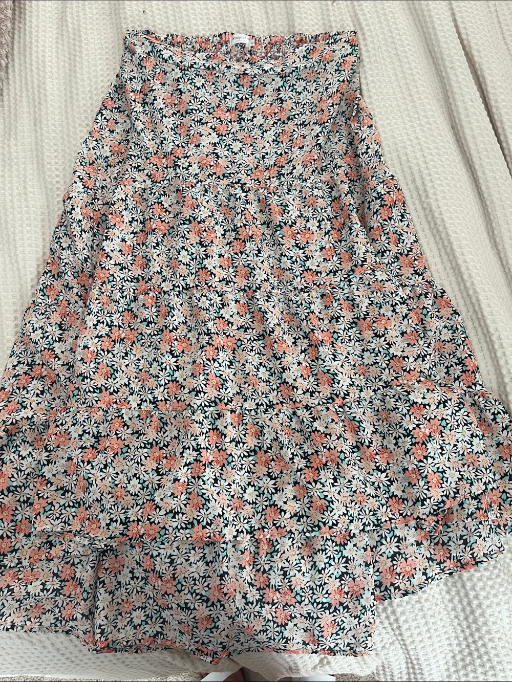 Tiered Floral A-Line Midi Skirt - Coral & White